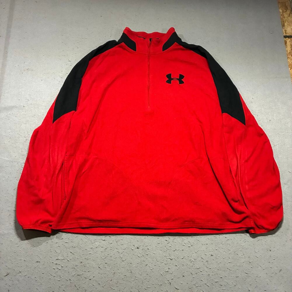 Under Armour Fleece Quarter Zip Mens XL Red Mock Neck Performance Activewear